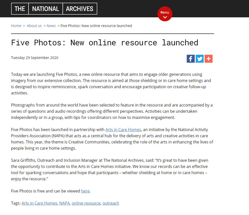 英國國家檔案館啟用「五張照片」線上資源