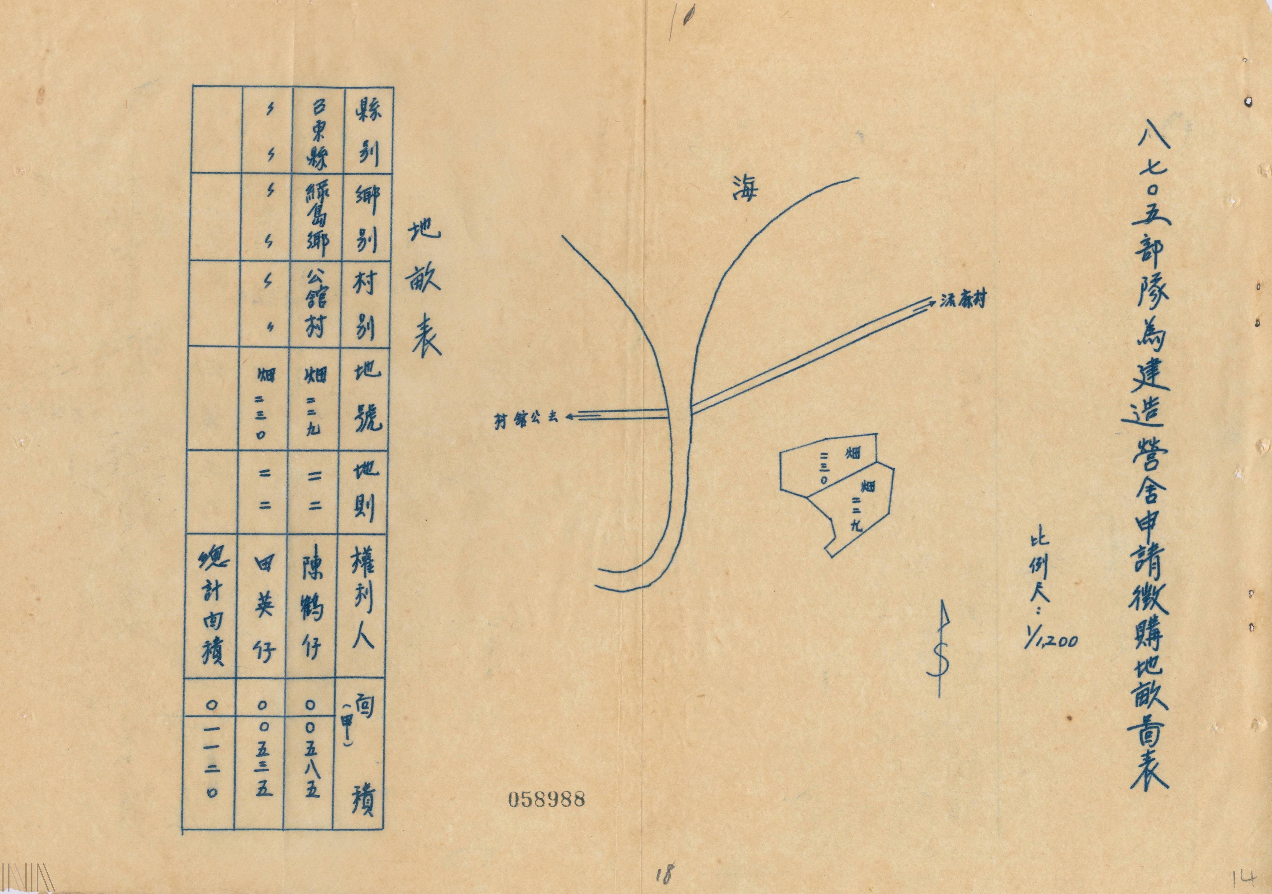 圖6 八七Ｏ五部隊因綠島空間不足，為建造營舍申請徵購得地畝圖表