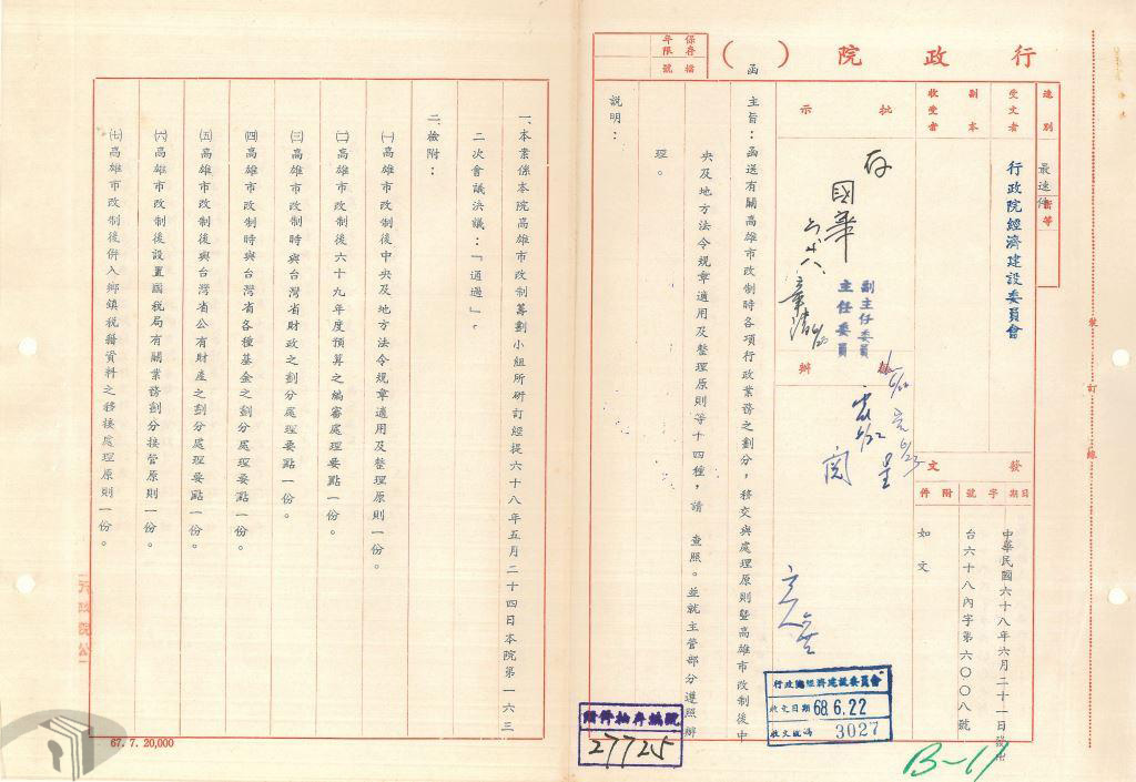 圖13 高雄市改制各項行政業務之劃分、移交與處理原則