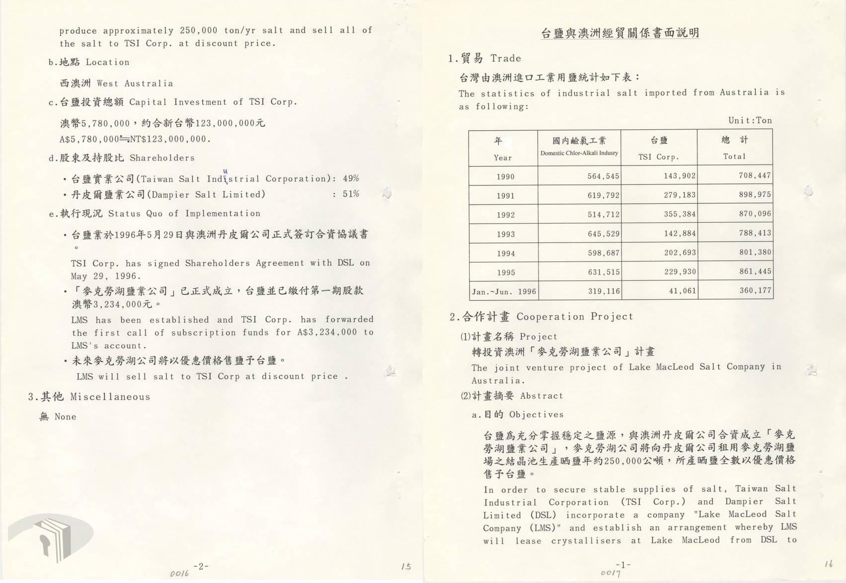 圖13 臺鹽公司轉投資澳洲書面說明