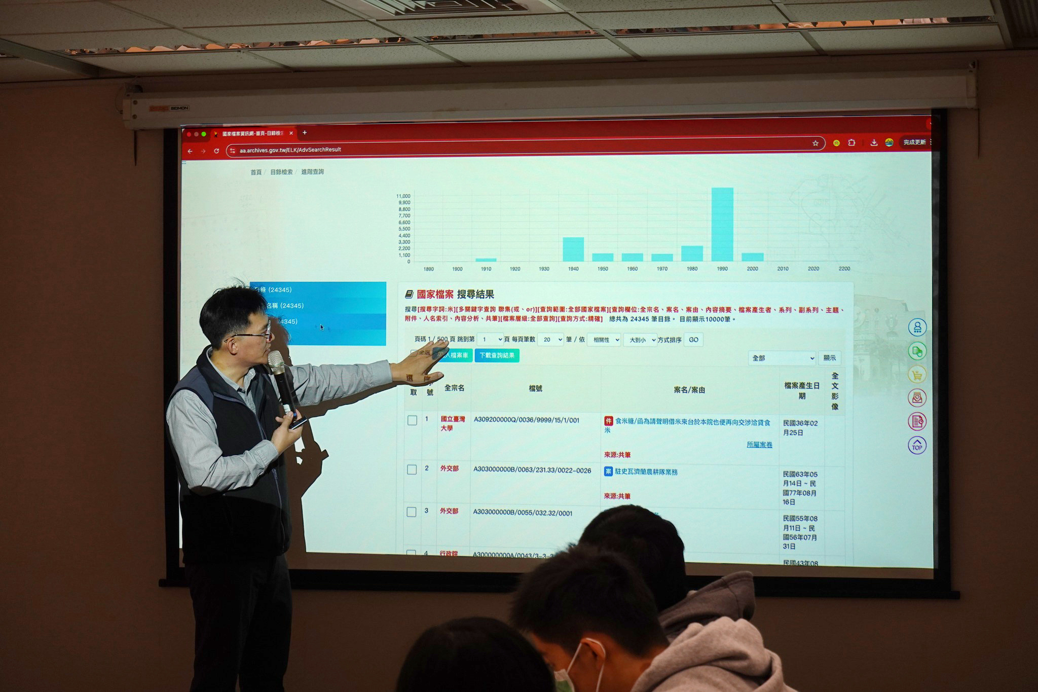 02許峰源研究員帶領學生從國家檔案資訊網查詢飲食檔案素材
