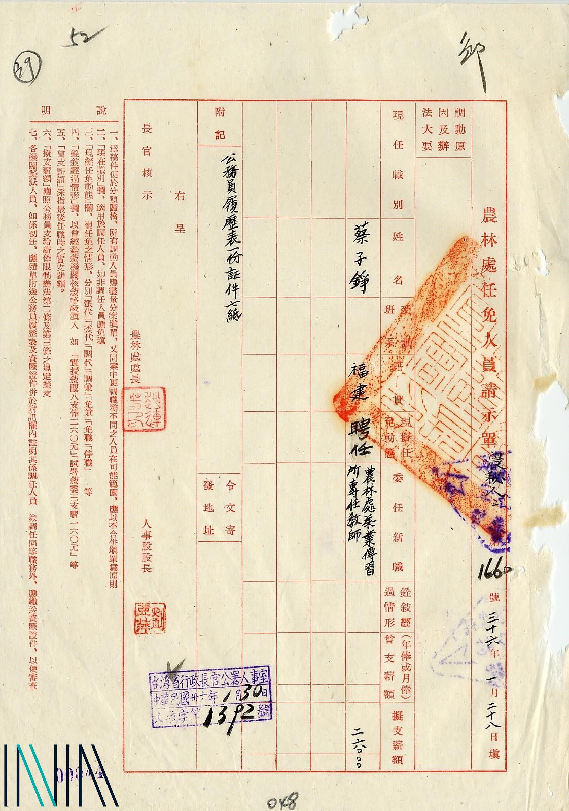 04 農林處茶葉傳習所聘請專任講師