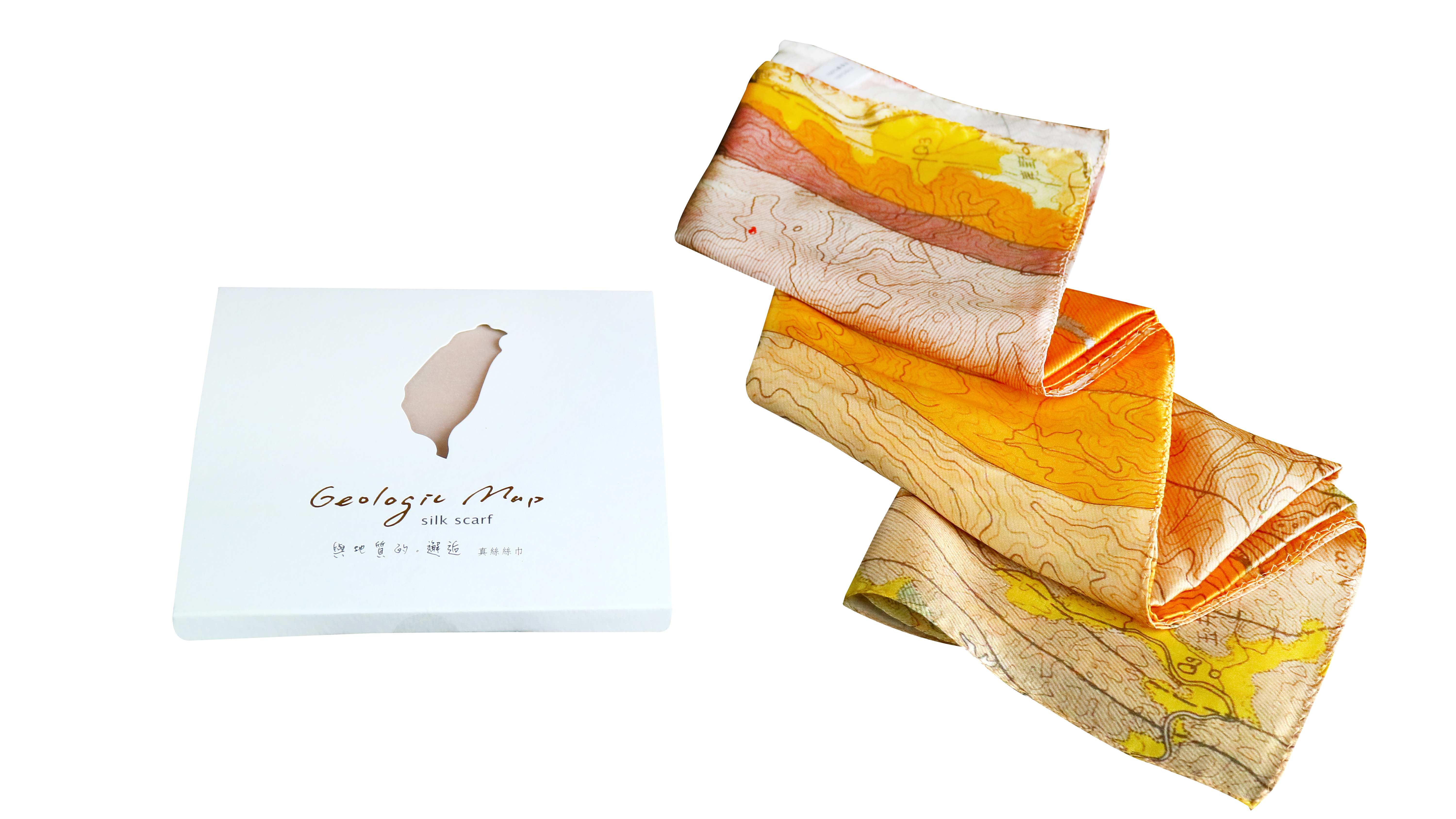 圖3 本局於2018年以《臺灣地質圖》開發的「與地質的。邂逅」真絲絲巾